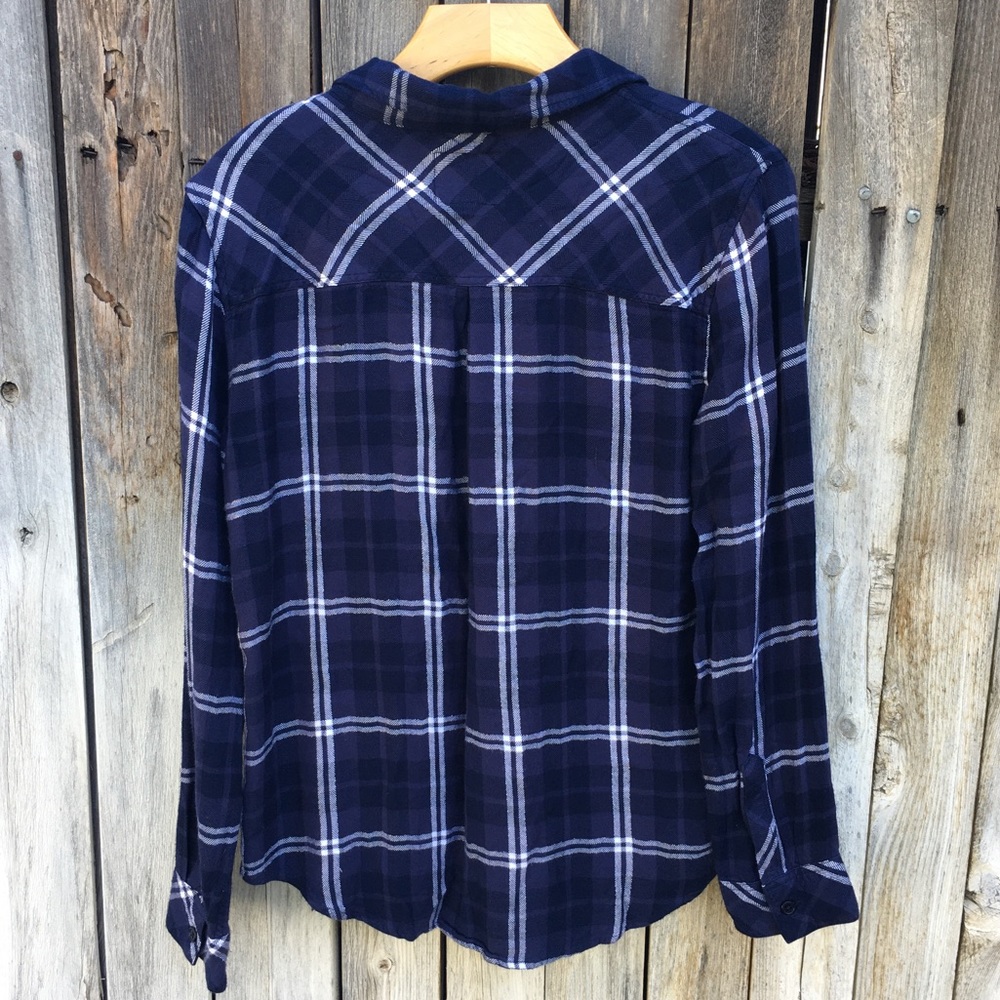 Rails Hunter Plaid Shirt Rayon Pacific Navy Blue White M - Picture 8 of 16